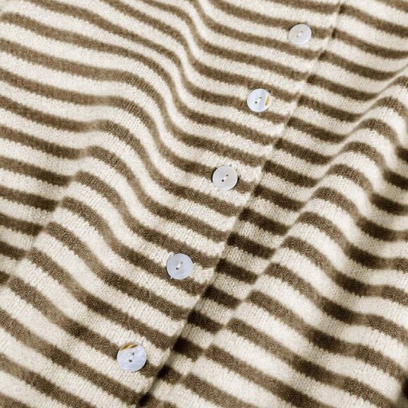 Brown Casual Women's Vivid Style Street Striped Knit Cardigan sweater - Picture 4 of 7